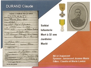 Fiche du fantassin Durand Claude